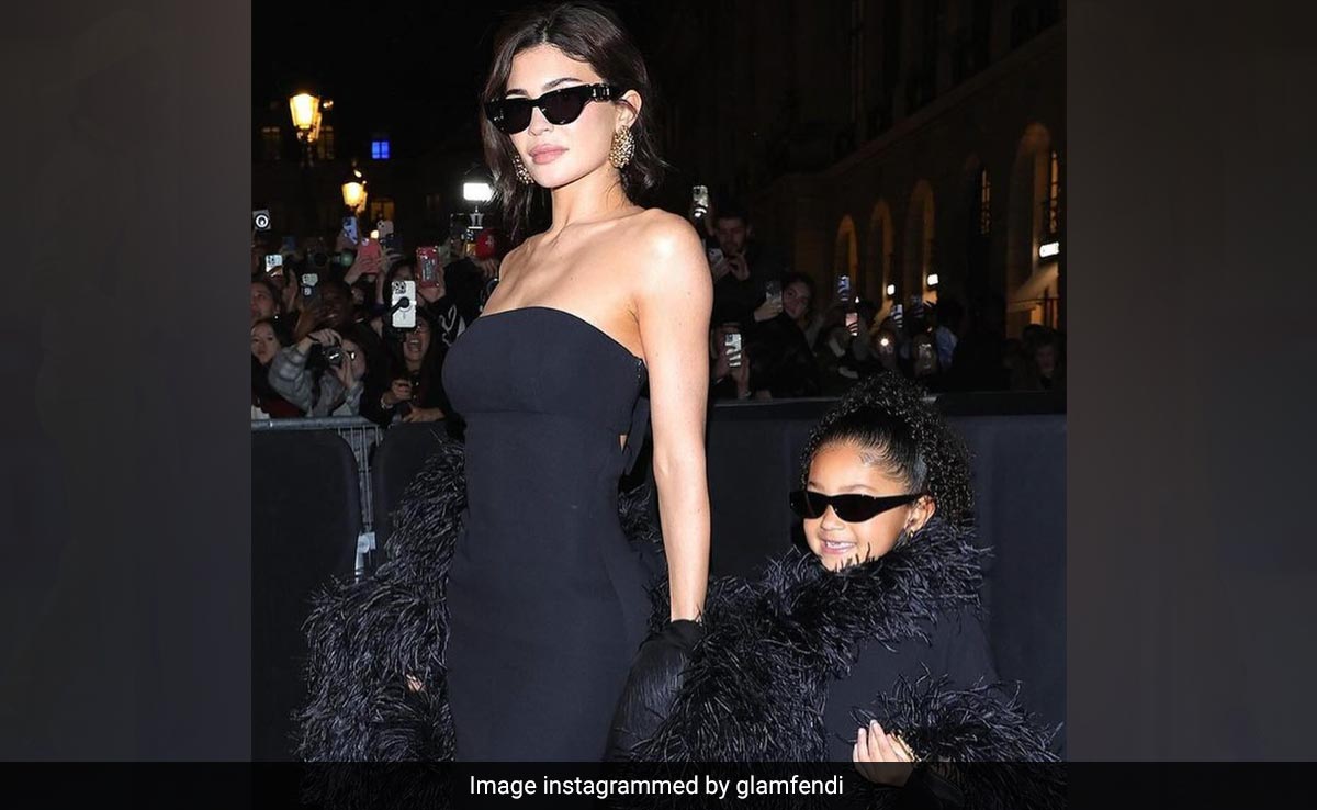 Kylie Jenner And Stormi Webster Are The Perfect Likeness Of Each Other In Black Feather Dresses At Paris Fashion Week 2024