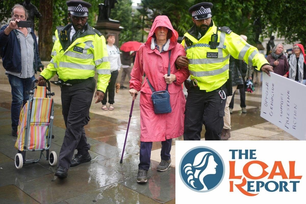 Arrest police arrest protesters in London to keep Palestine Action Plancards supporting Palestine Action