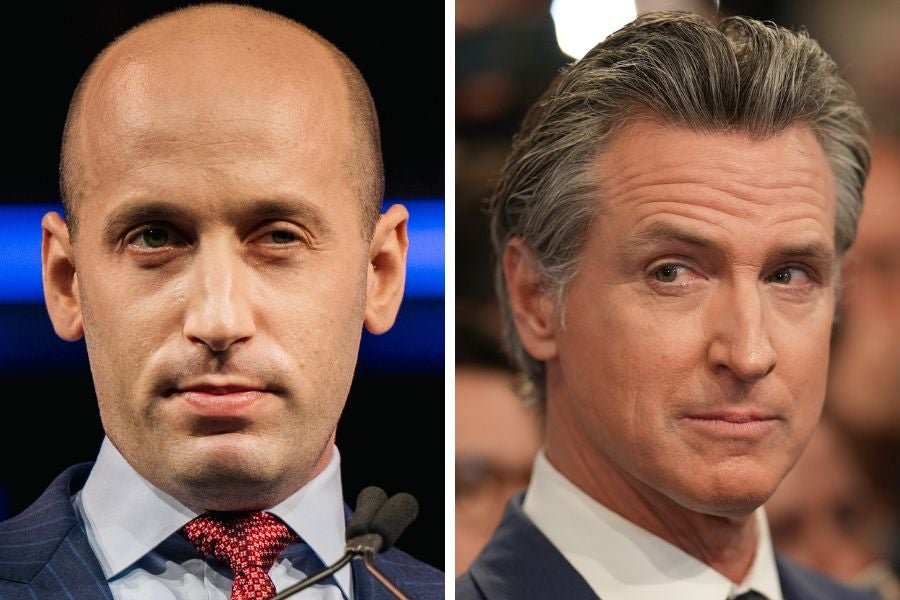 Newsom's press office responded to an X post from Stephen Miller, with Rainbow Sparkle and Nail Polish Emoji with a meme of Miller