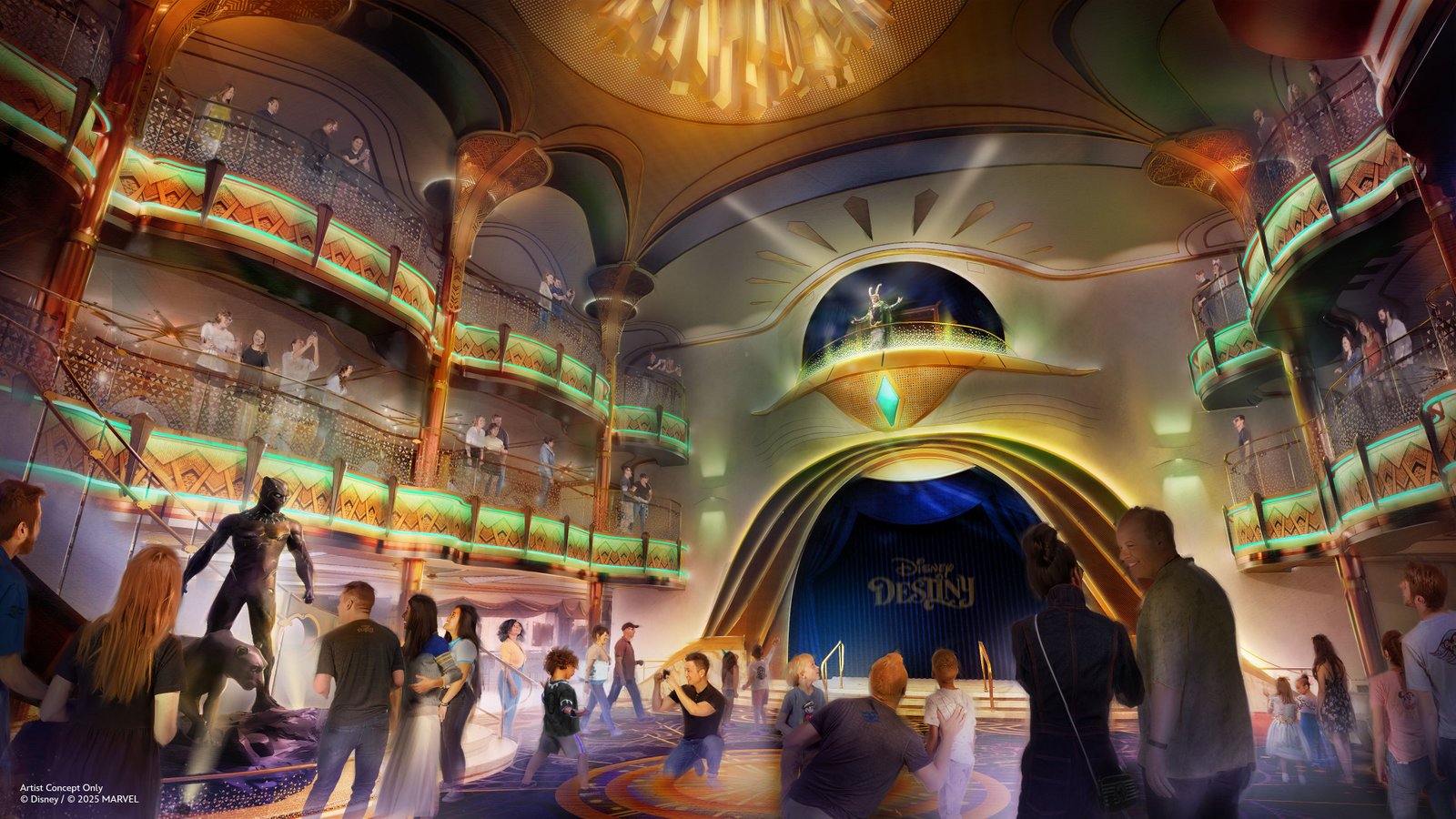 Design of Disney Destiny's Grand Hall, which will have a black panther statue