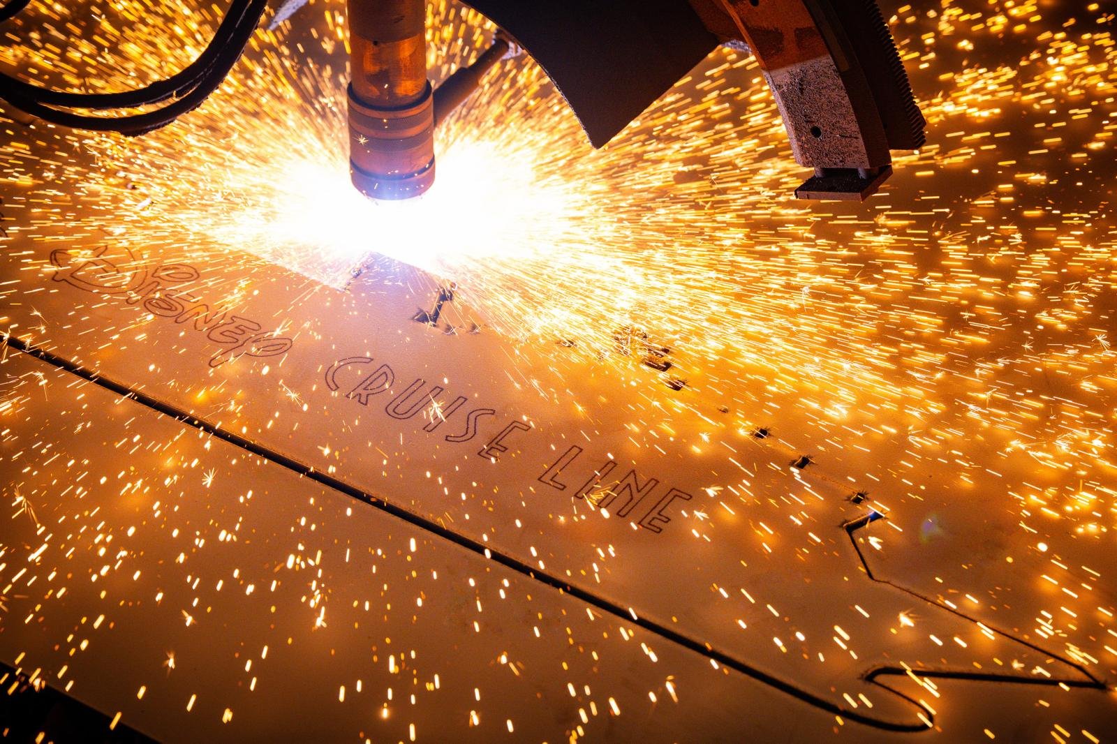 Steel cutting is a historical moment that marks the beginning of the construction of a new cruise ship