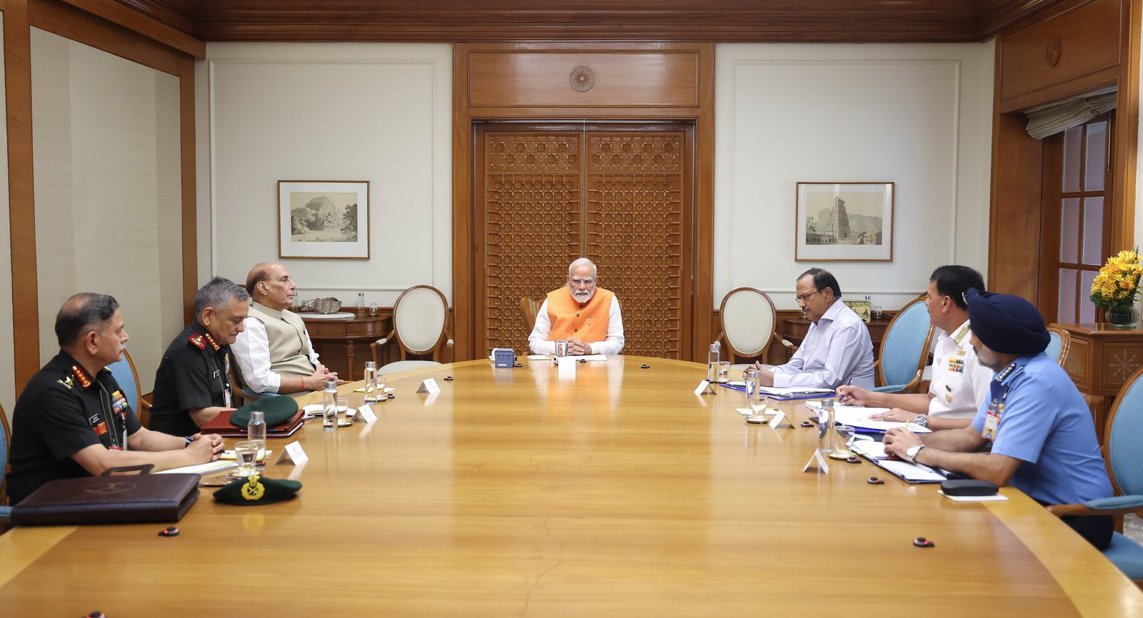 Indian Prime Minister Narendra Modi has held a security meeting with top security officials and IAF chief Amar Preet Singh