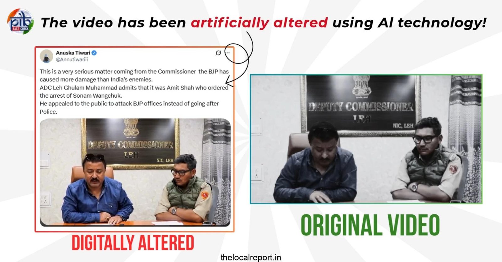 Pib Debunks Deepfake Video wrongly blamed the statement to Adc Leh on the arrest of Sonam Wangchuk