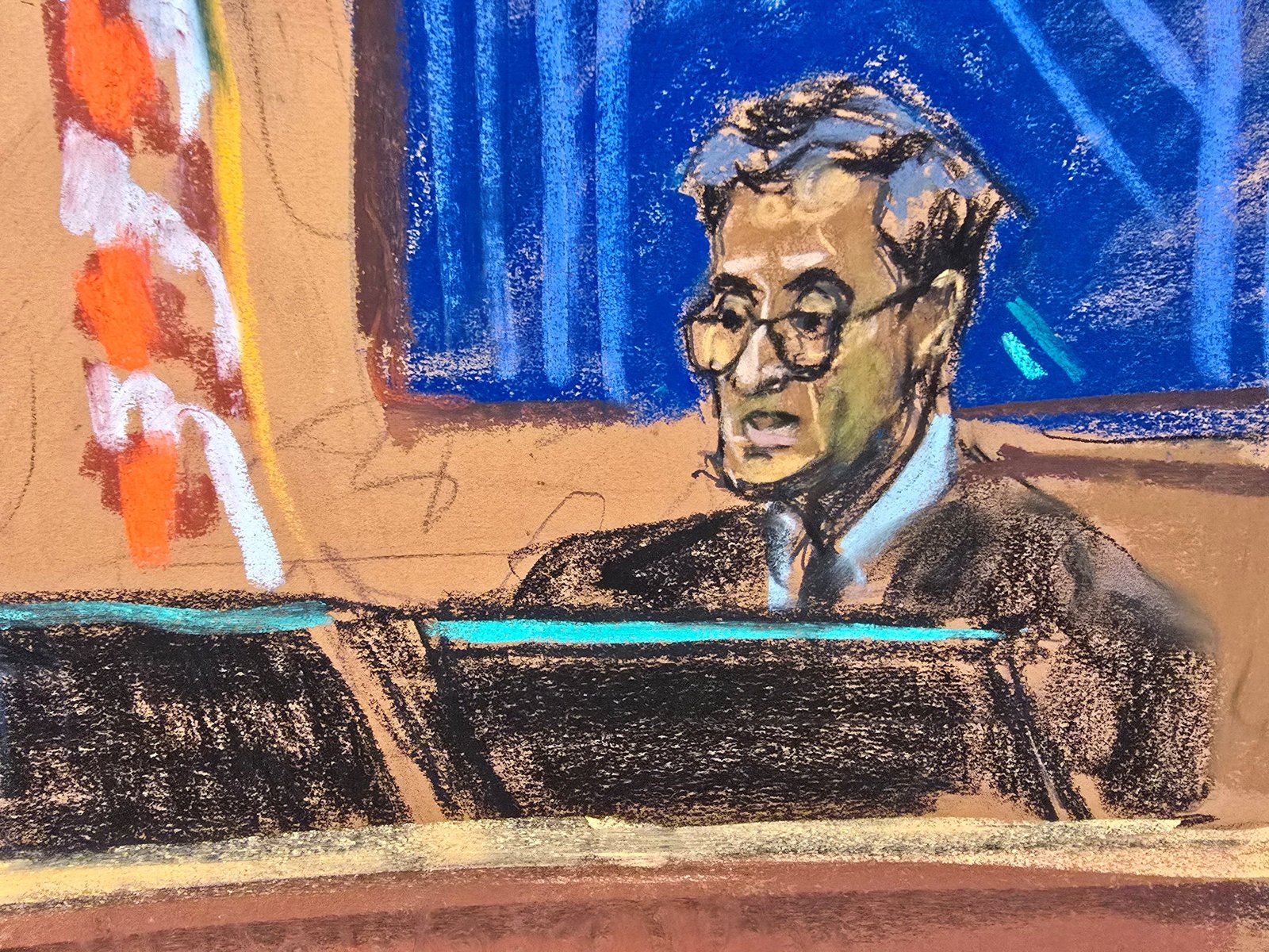 A court room sketch shows that Judge Arun Subramanian scene 'Didi' combs sentenced to jail for more than four years.