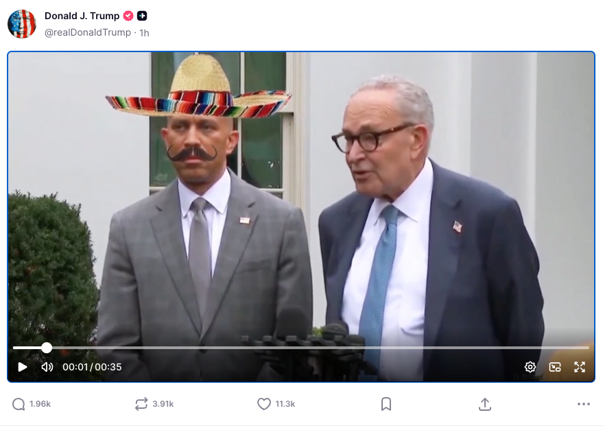 Trump posted a video of Hakim Jeffrees with mustache and somroro on his truth social. Jeffrees posted 