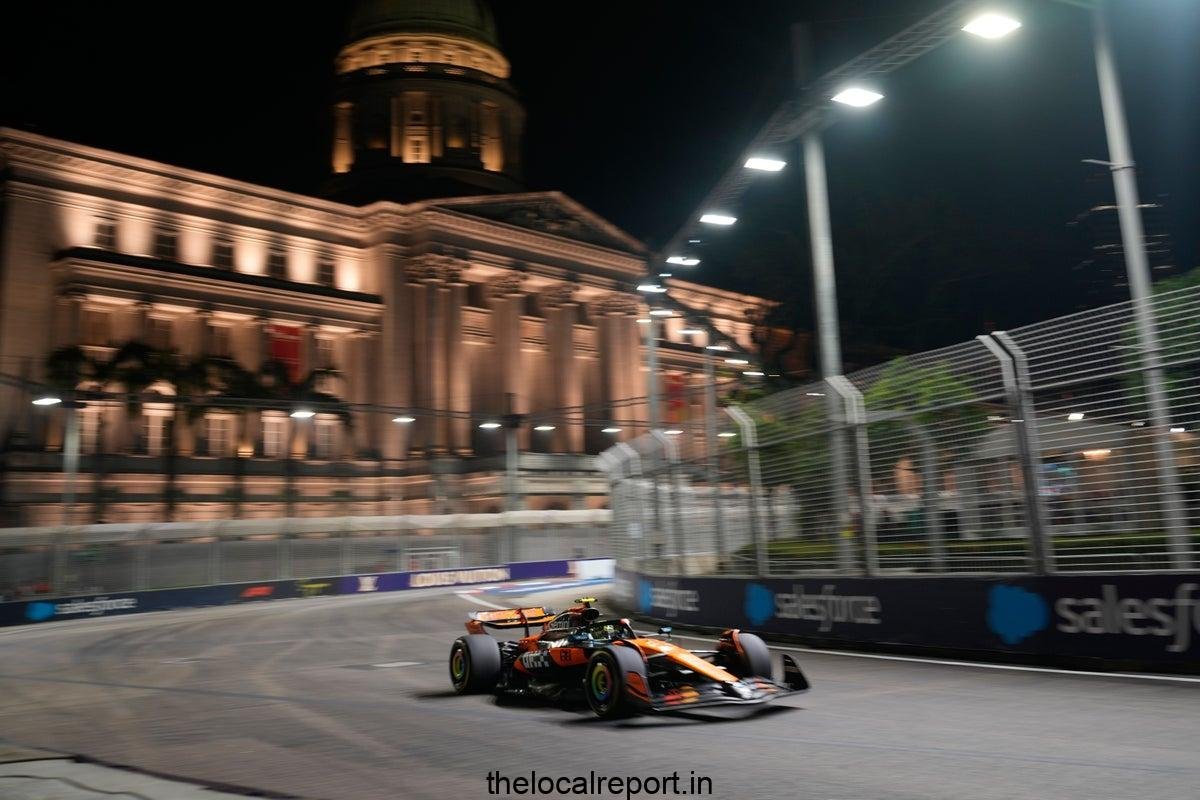 The Lando Noris Breaks Breets Wing after a pit collision during Singapore GP exercise