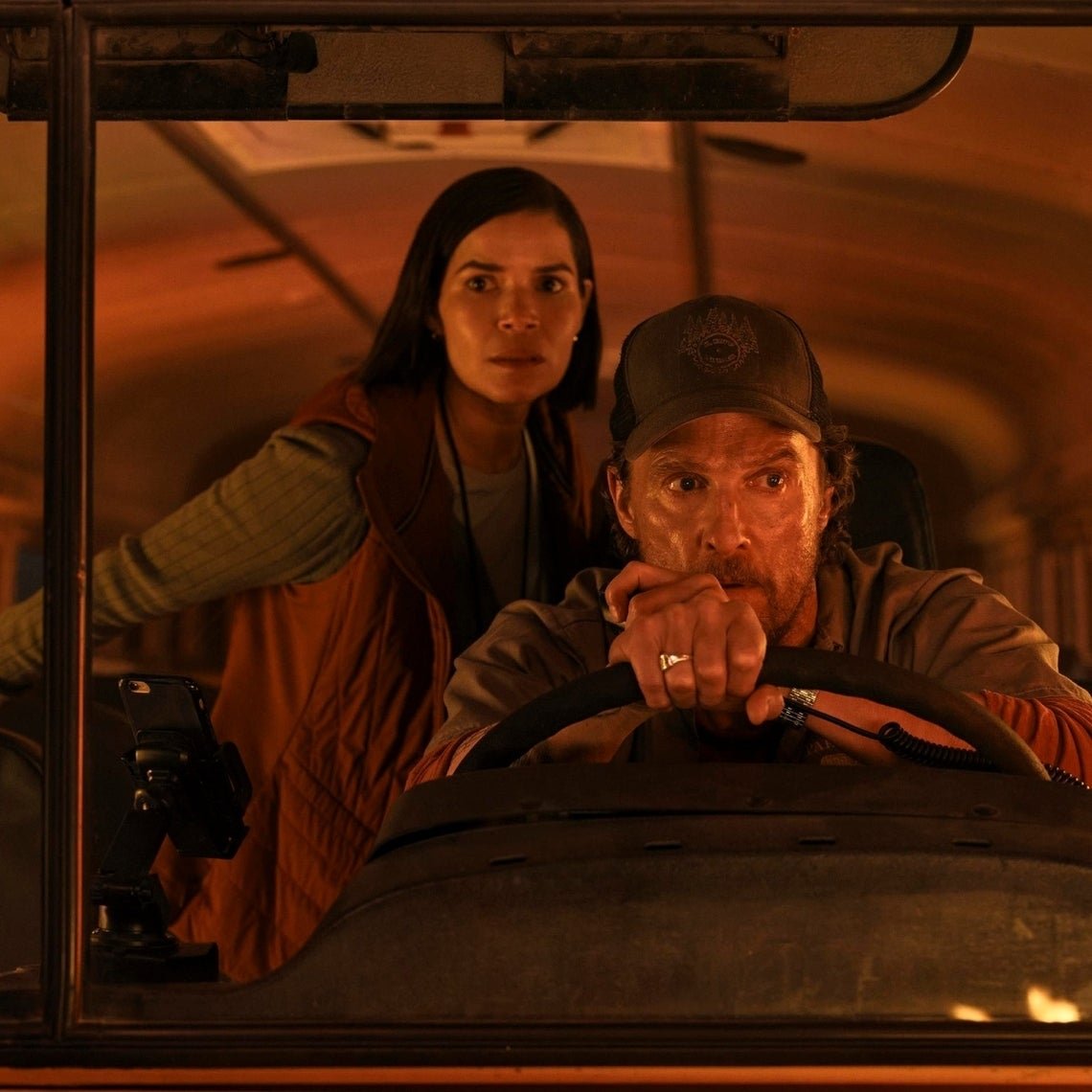 America Ferrera and Matthew McConaghi in 'The Lost Bus'