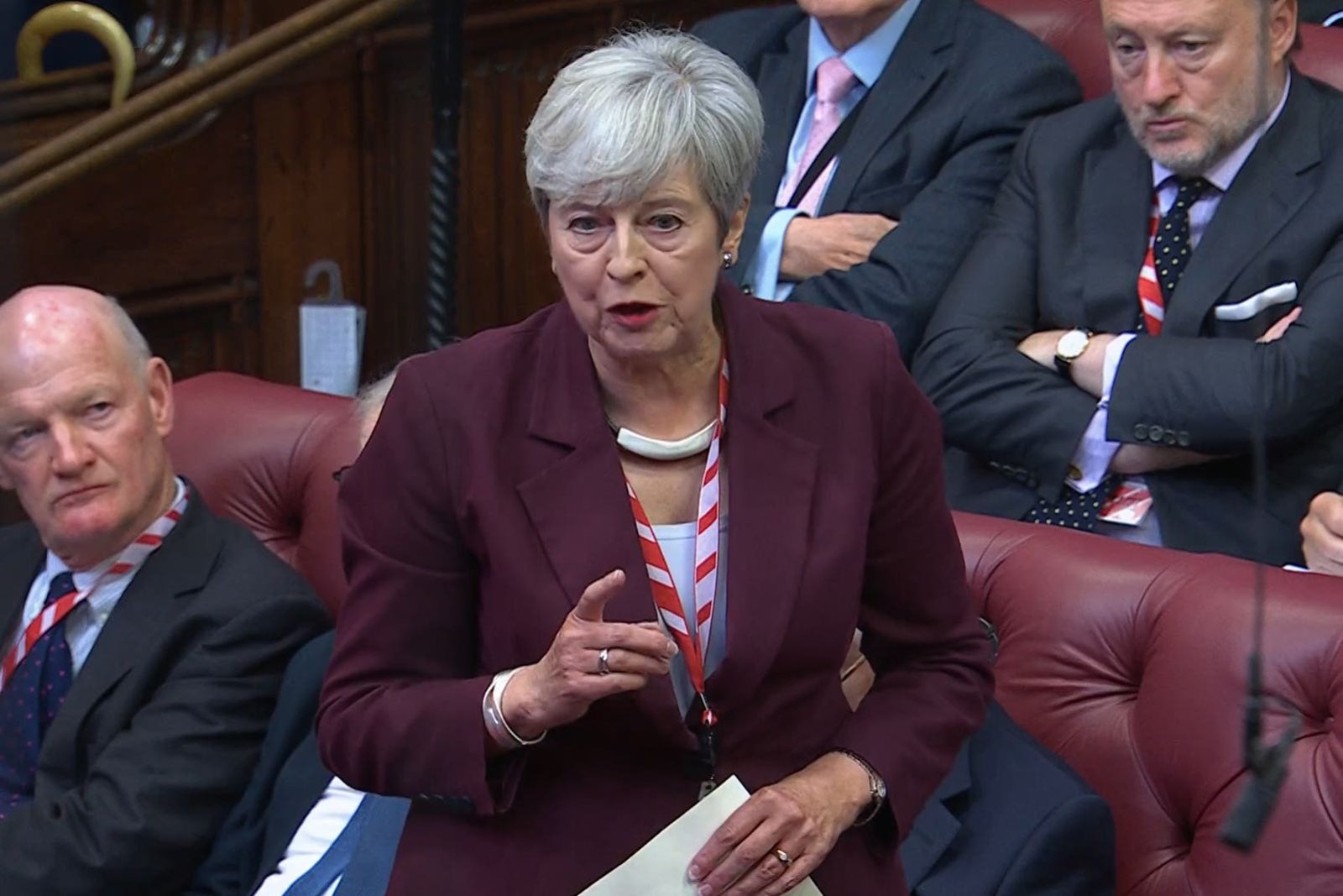 Speaking at the House of Lords (Parliament TV/PA), Barona Theresa May said