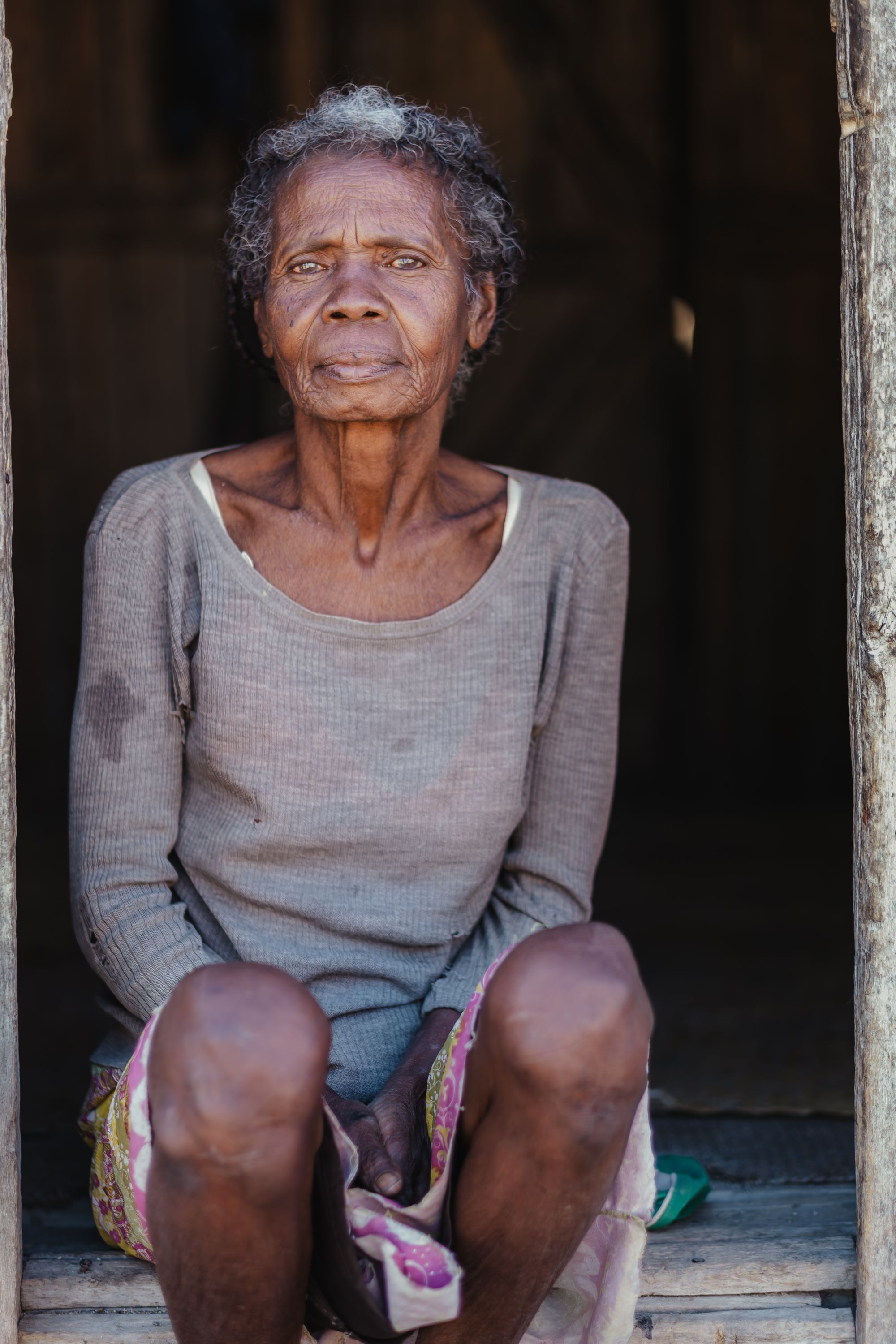 Grandmother Tsalova, 70, currently spends her time collecting dirty water directly from the Taranti River for drinking