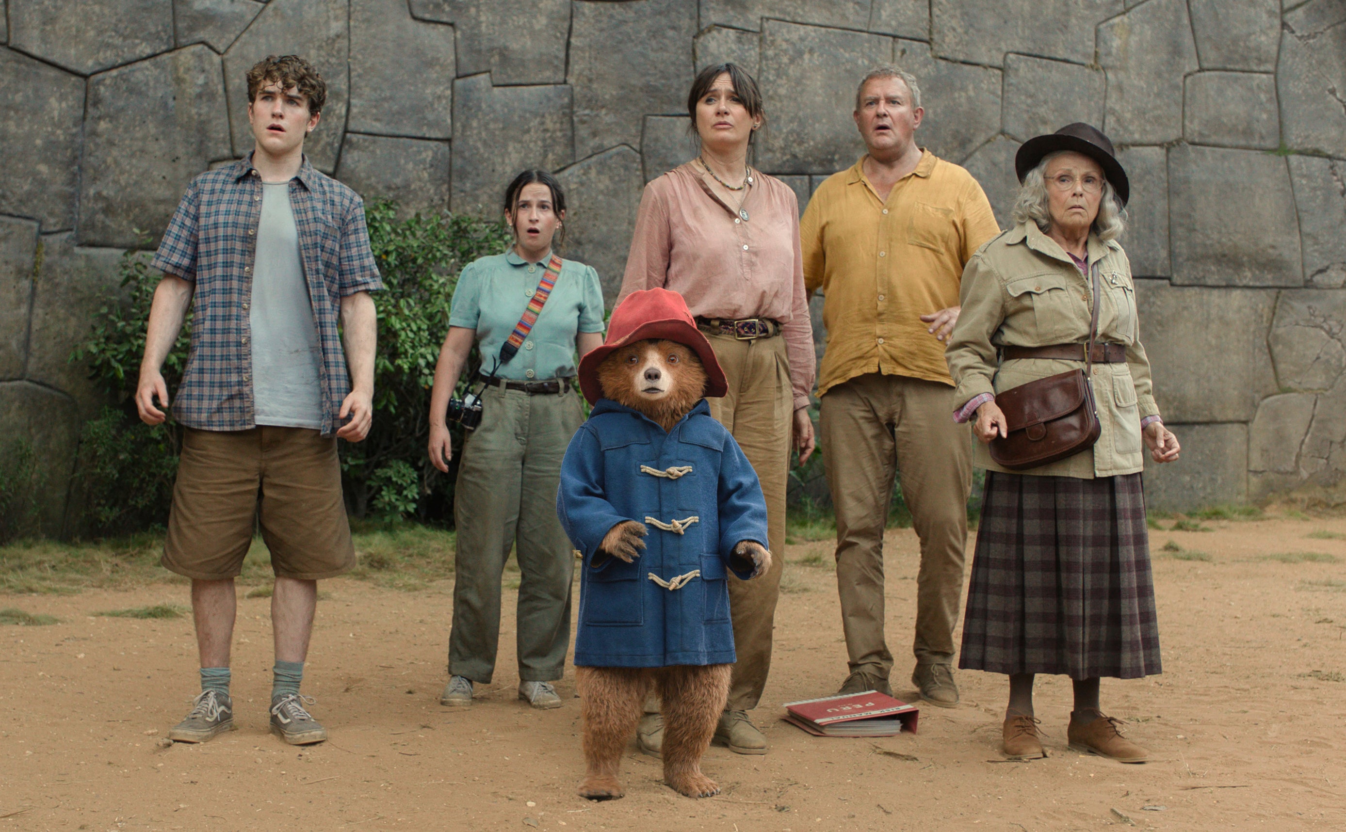 Samuel Jocelyn, Madeleine Harris, Paddington Bear, voiced by Ben Whishaw, Emily Mortimer, Hugh Bonneville and Julie Walters in Paddington in Peru