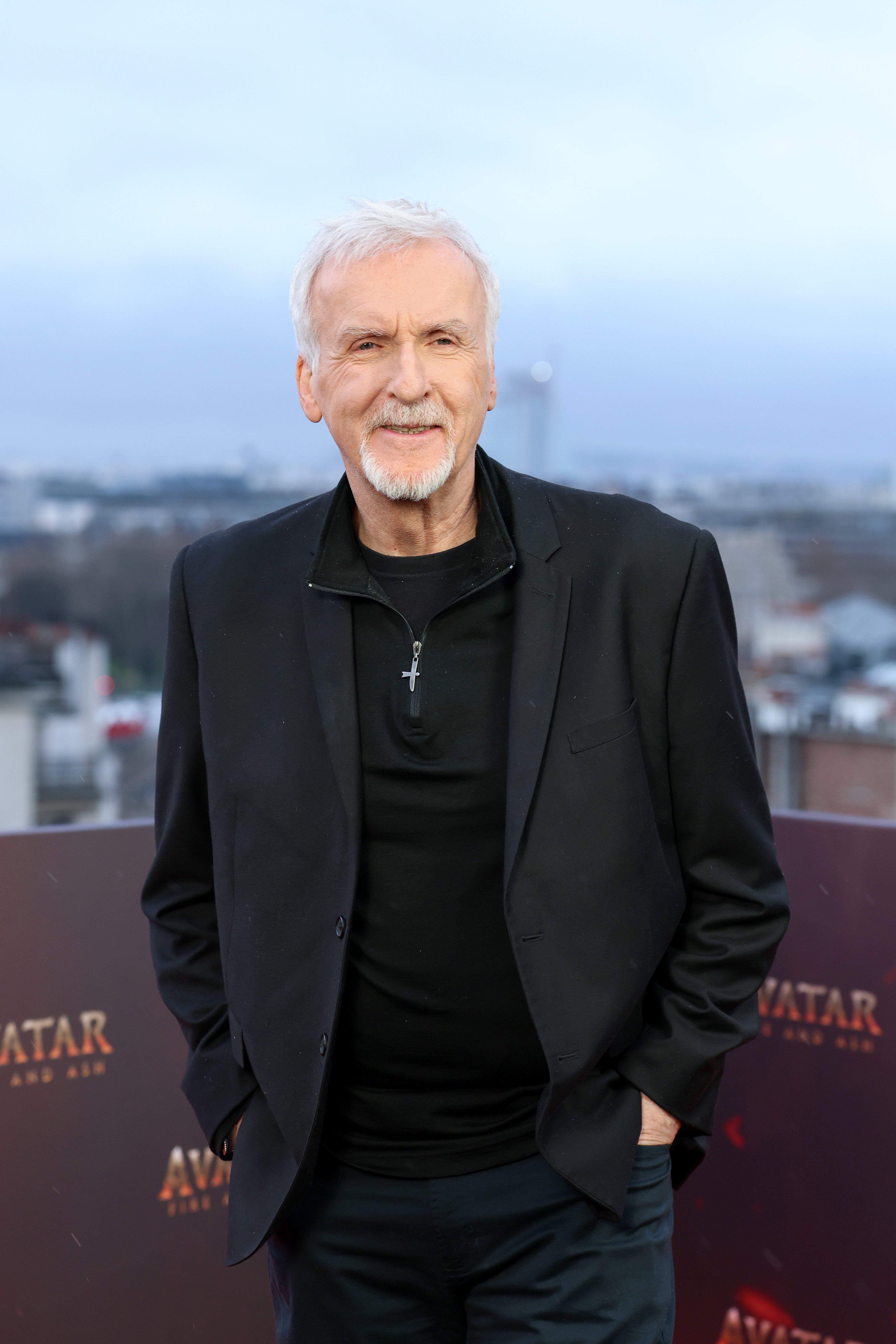 James Cameron poses for photos in Paris for Avatar: Fire and Ashes