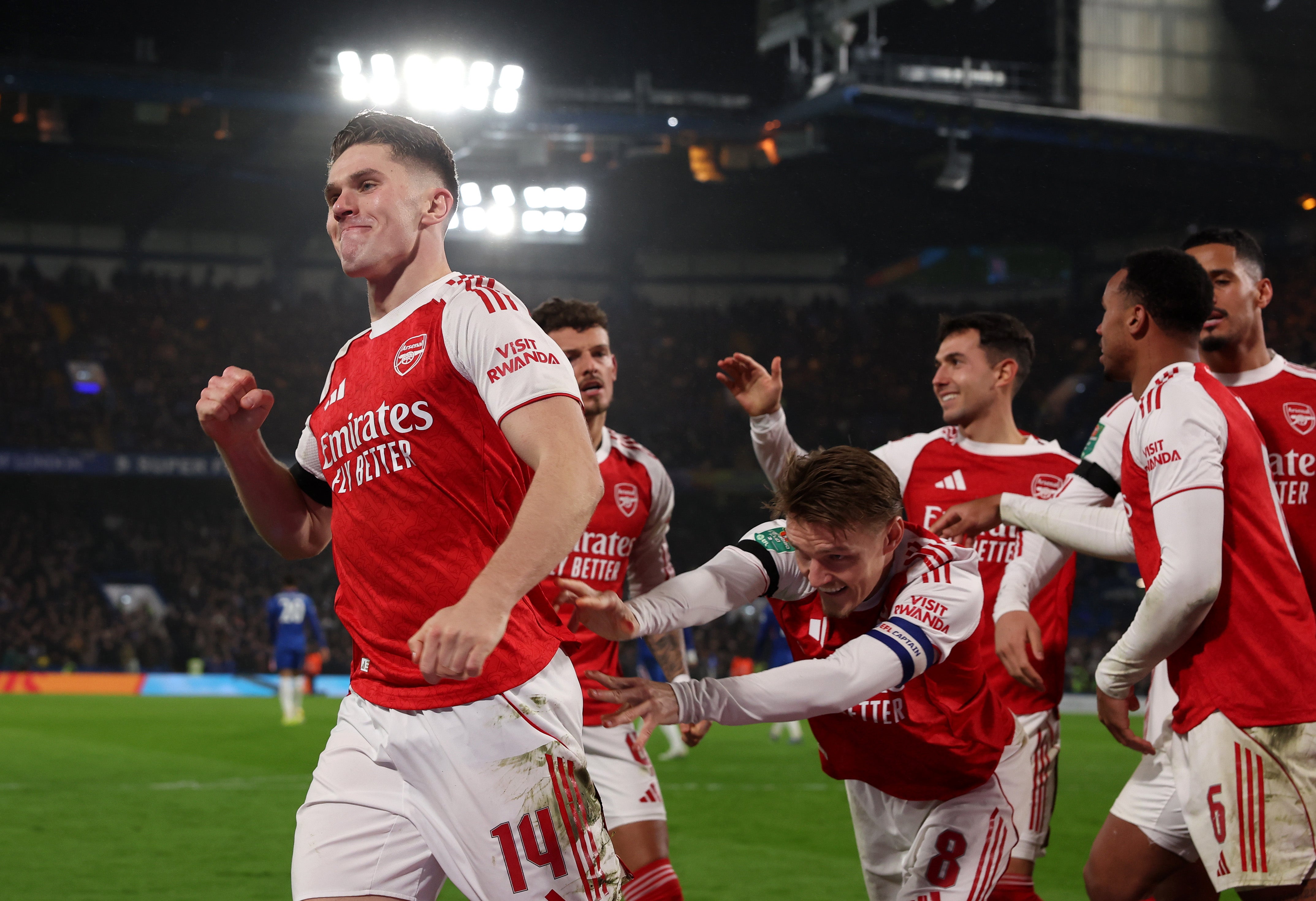 Victor Chokeres scores from close range for Arsenal