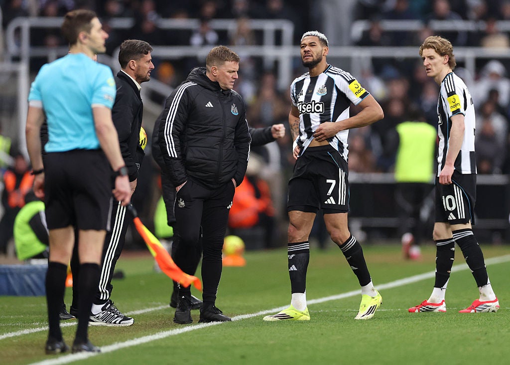 Joelinton comes off injured against Aston Villa with groin problem