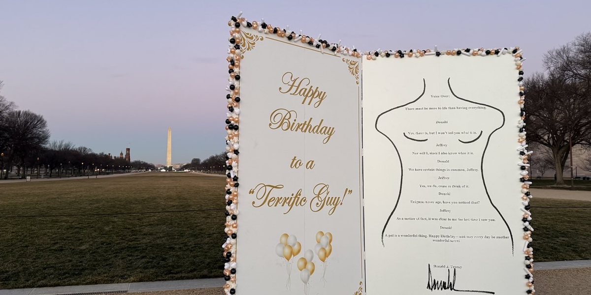 Giant Epstein card allegedly from Trump placed on National Mall