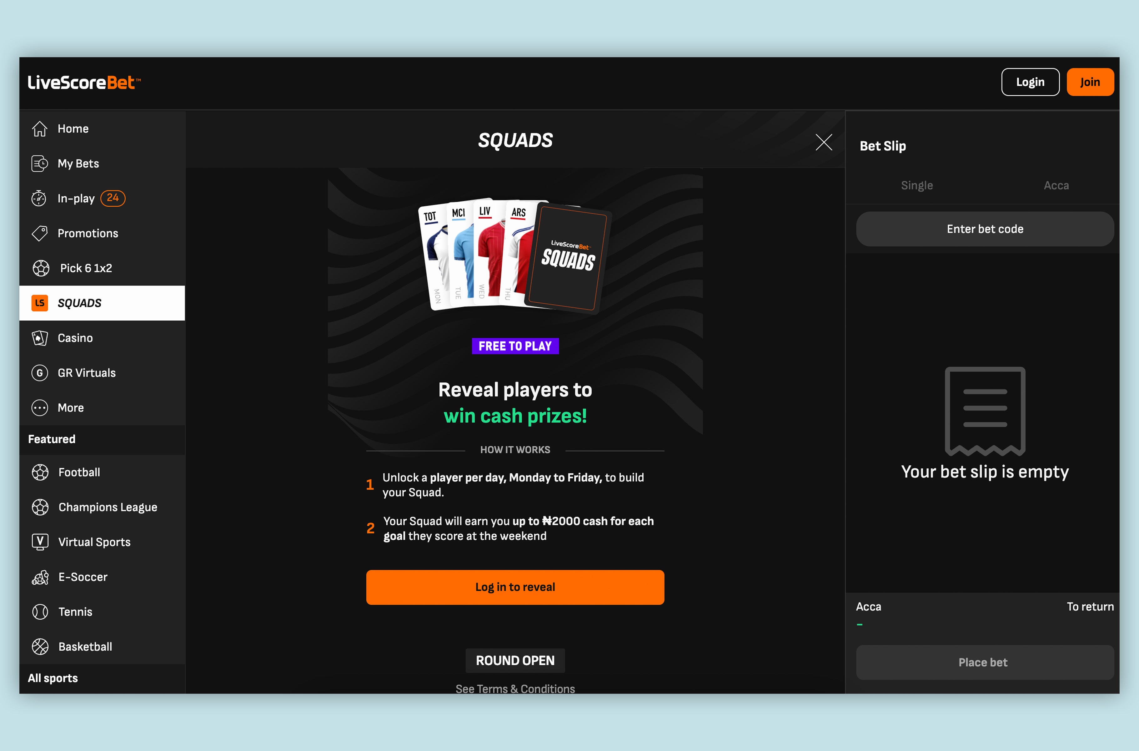 Squads is one of the best free to play games offering free bets for LiveScore Bet customers online.