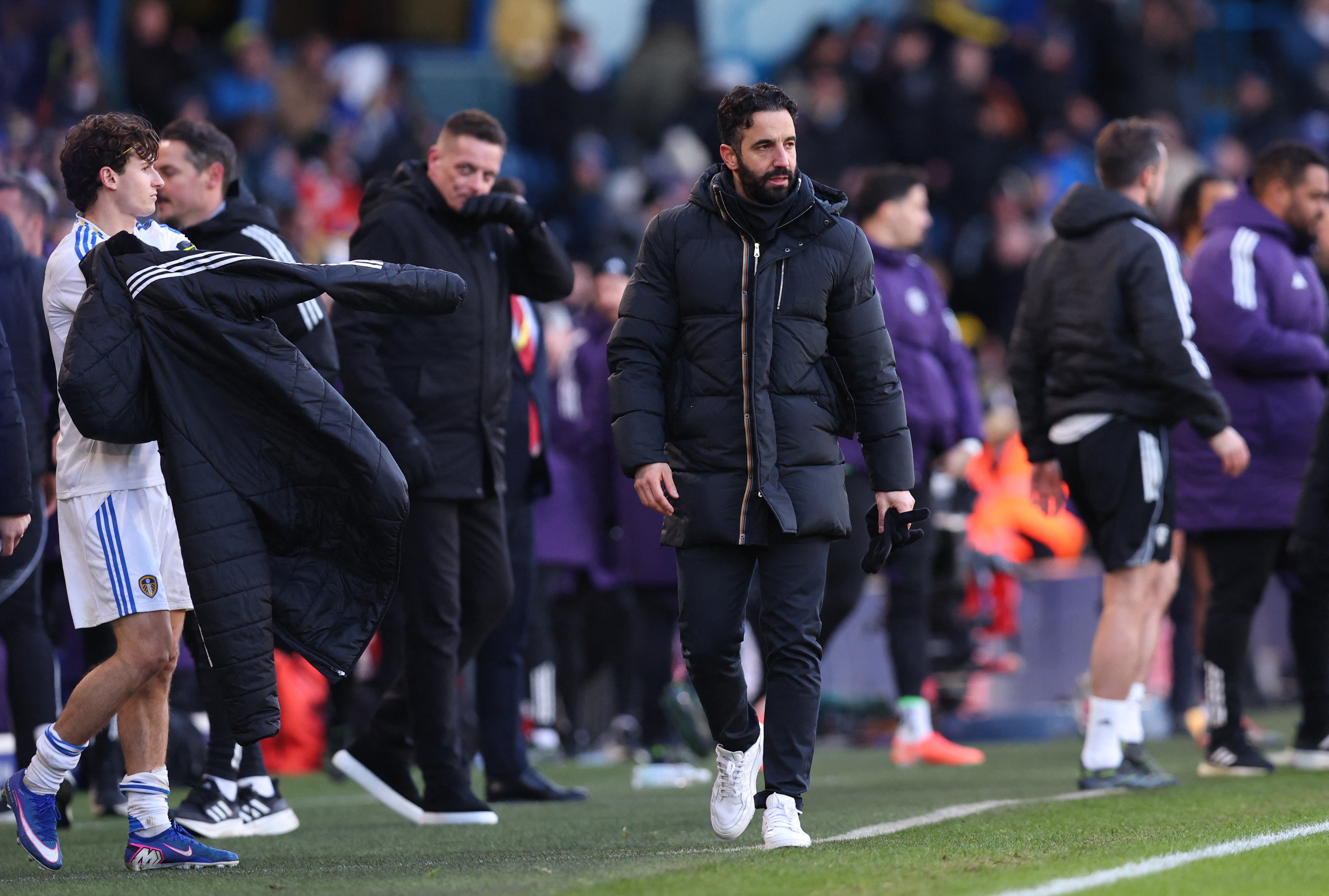 Manchester United manager Ruben Amorim reacts after draw with Leeds United