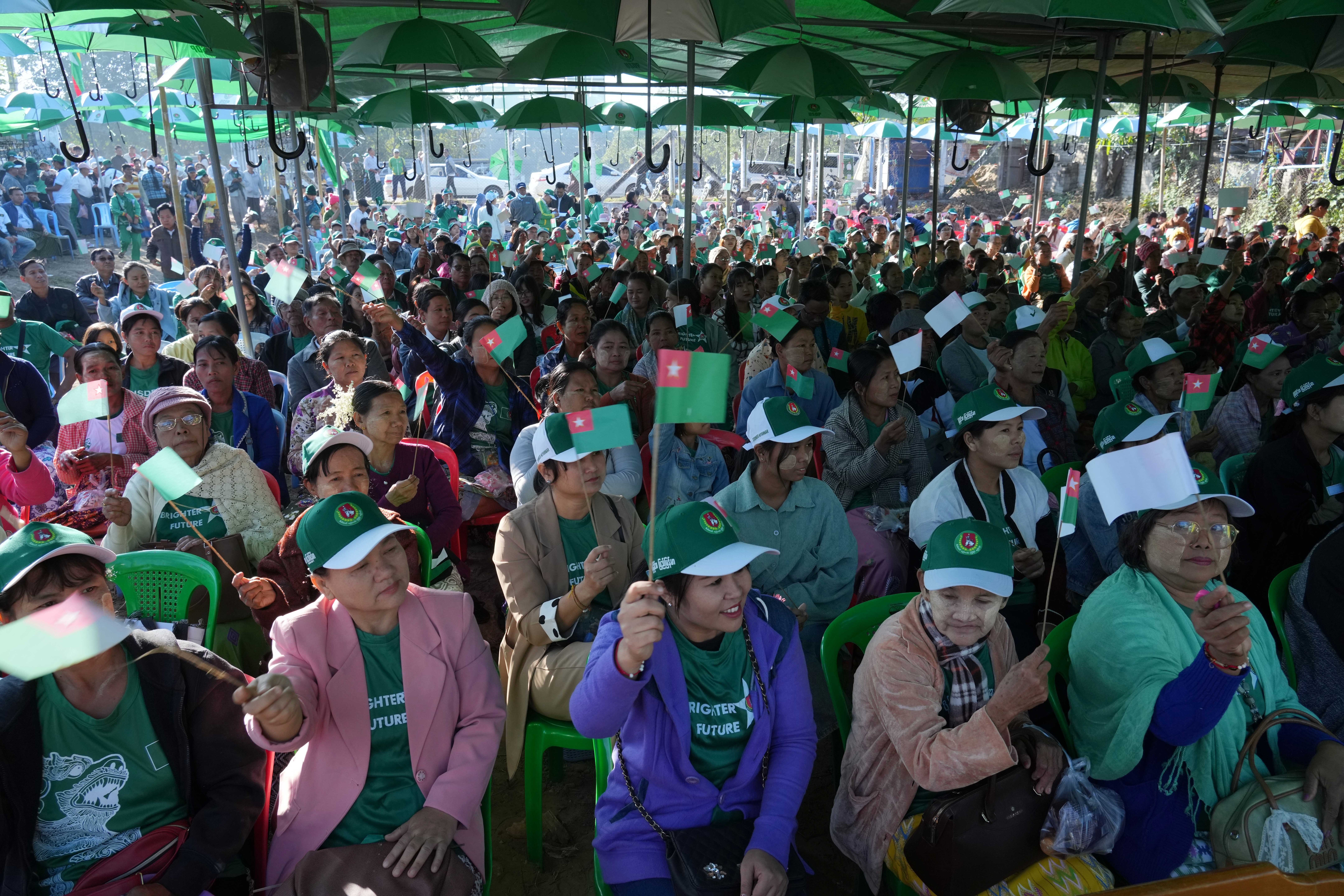 Supporters of the military-backed Union Solidarity and Development Party (USDP) gather for a campaign event on the last day of December