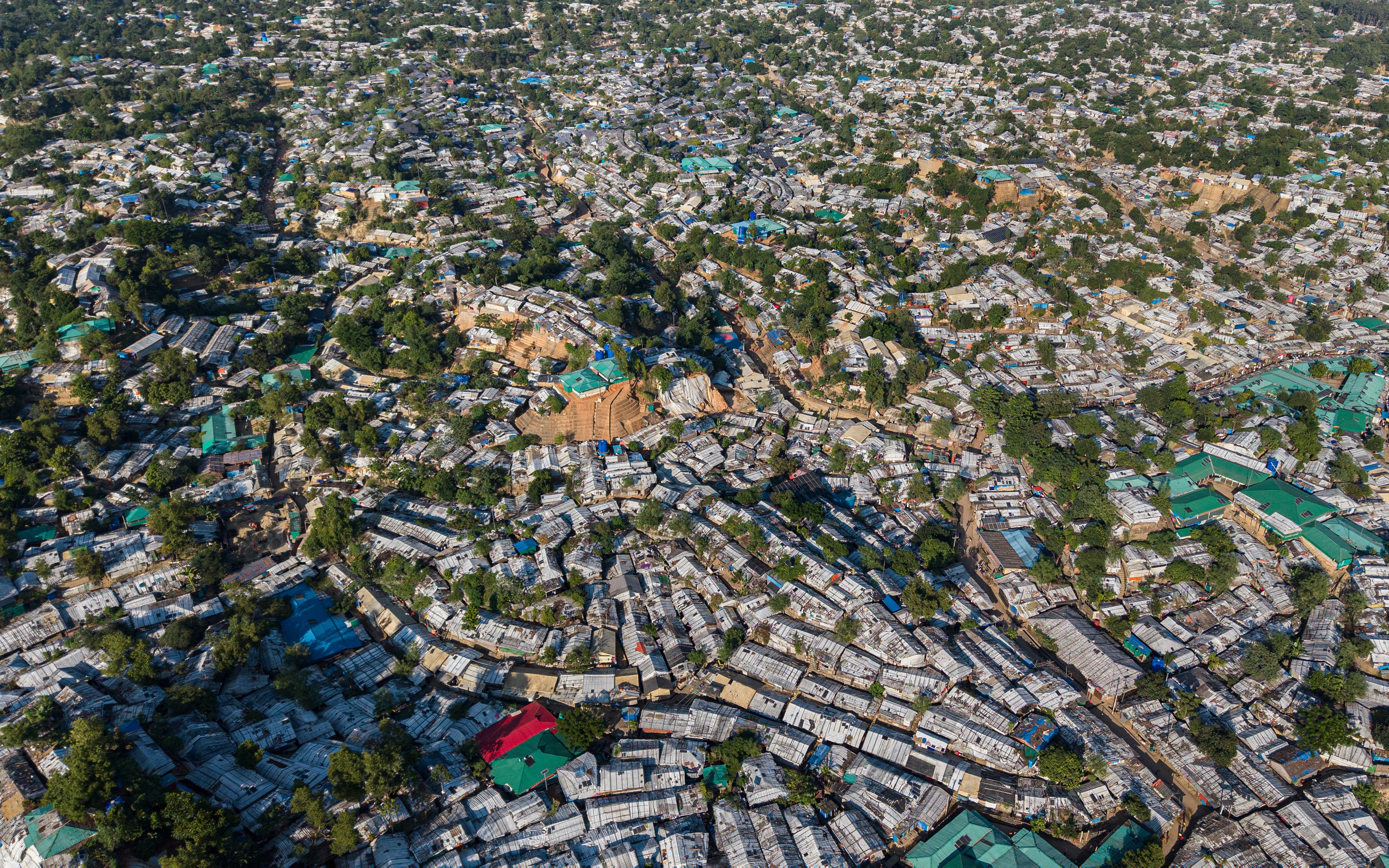 Aerial view of Rohingya refugee camp in Cox's Bazar, Bangladesh, home to more than one million people
