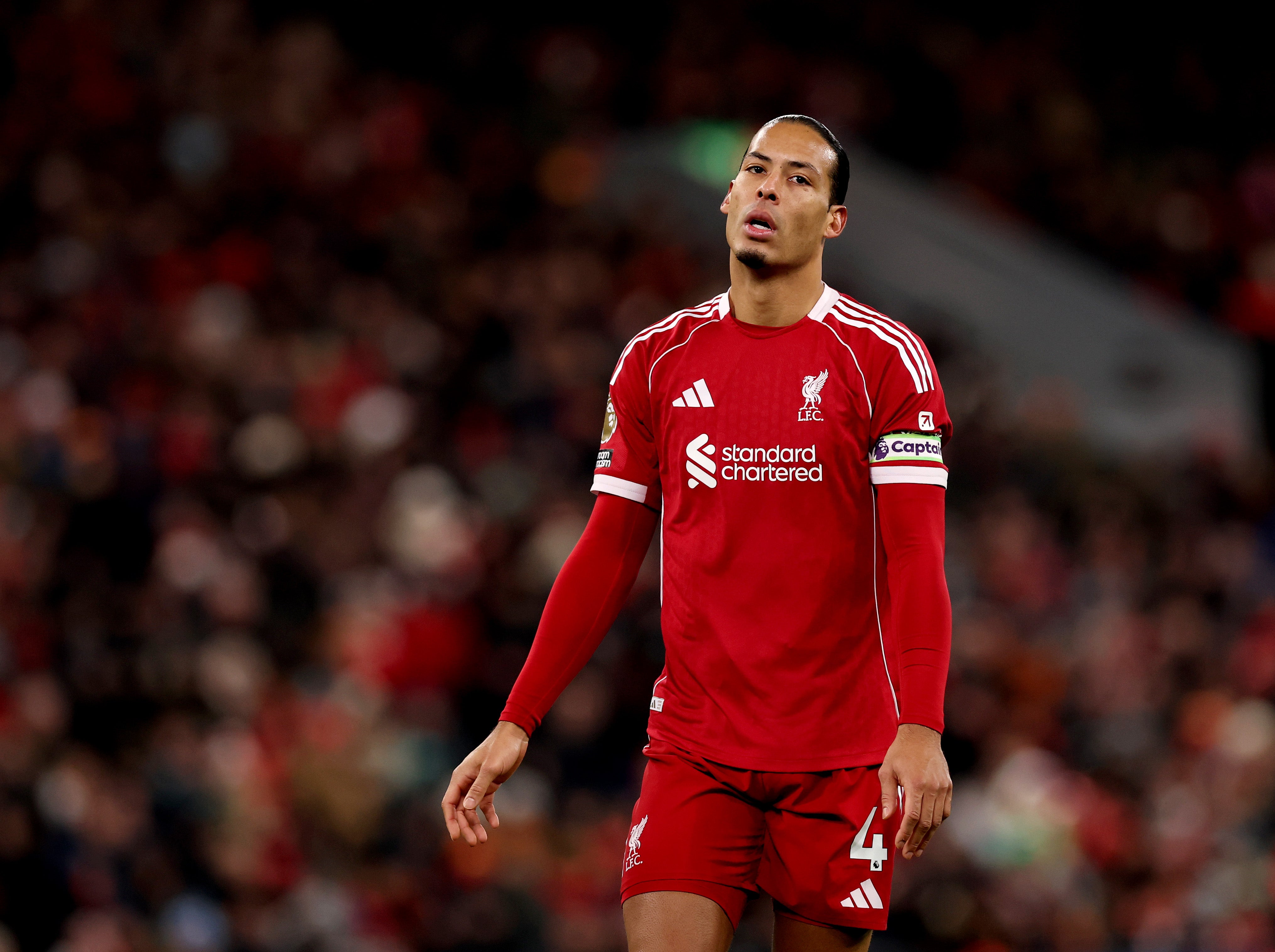 Virgil van Dijk in action during Premier League match between Liverpool and Leeds United