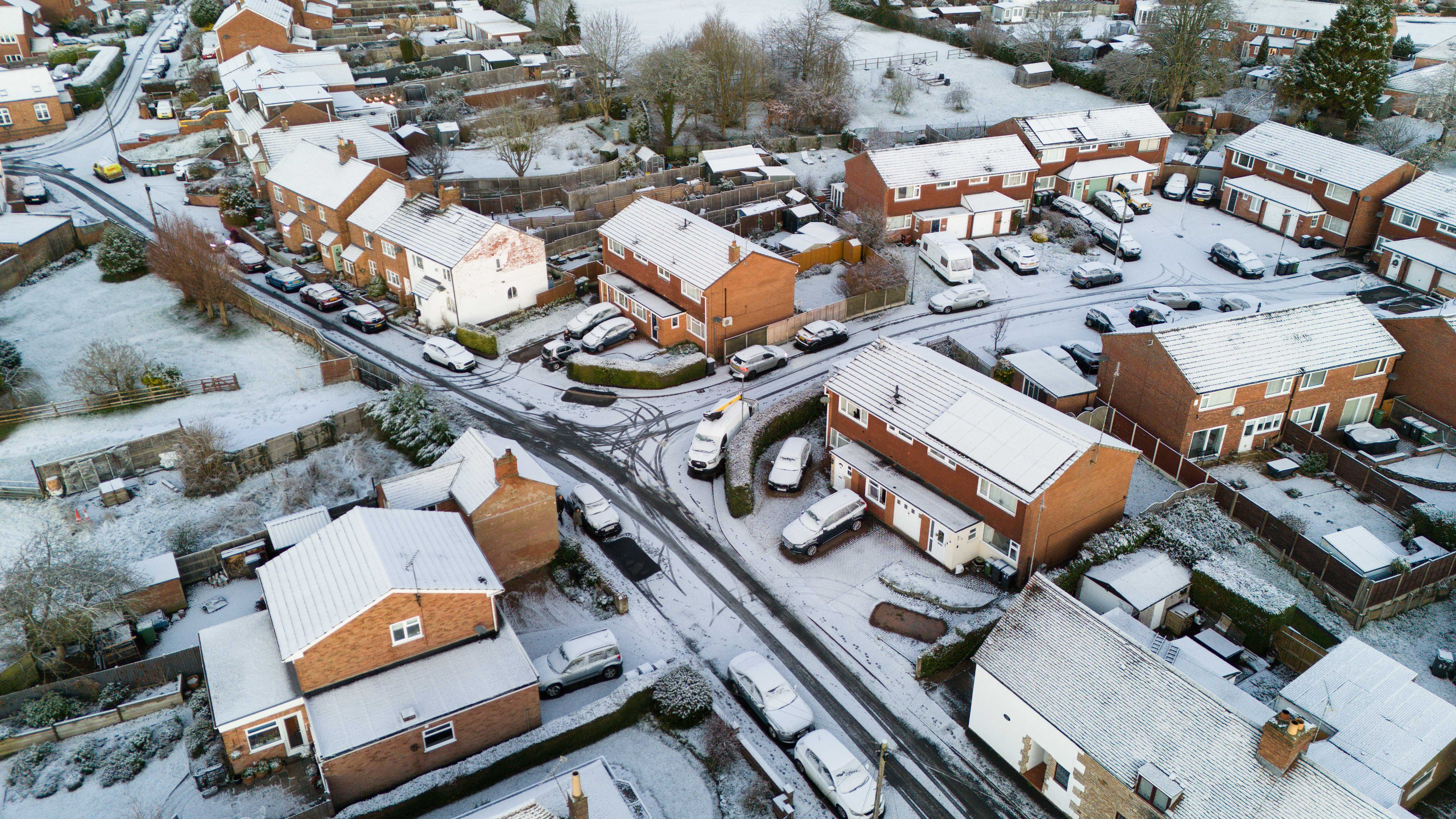 Snow-covered houses in the village of Bishop's Itchington, Warwickshire (Jacob King/PA Wire)