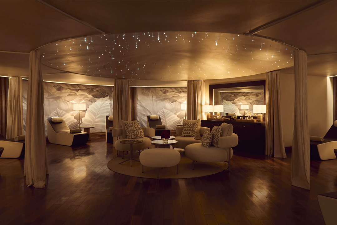 The underground spa has a 25-meter mosaic heated swimming pool